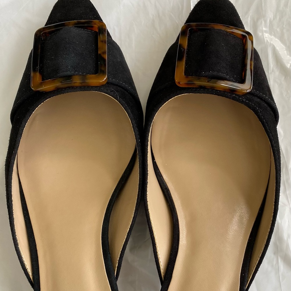 Ann Taylor Black Suede Slide with Tortoise Buckle. Mint condition!!